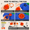 Instructions showing how to install an inflatable dachshund dog costume fan