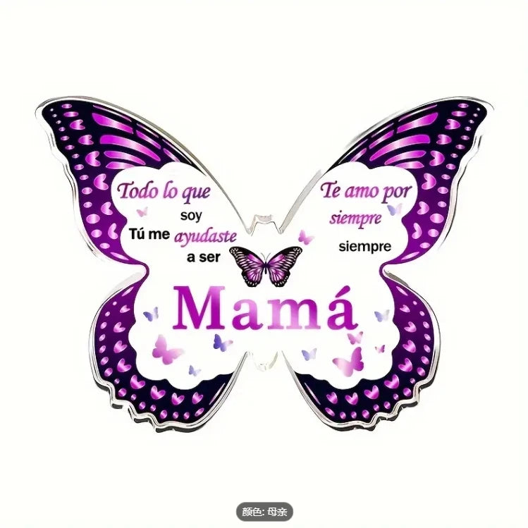 Purple butterfly acrylic keepsake plaque with text saying Mamá