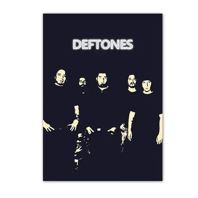 A dark poster featuring silhouettes of the Deftones band members against a black background.
