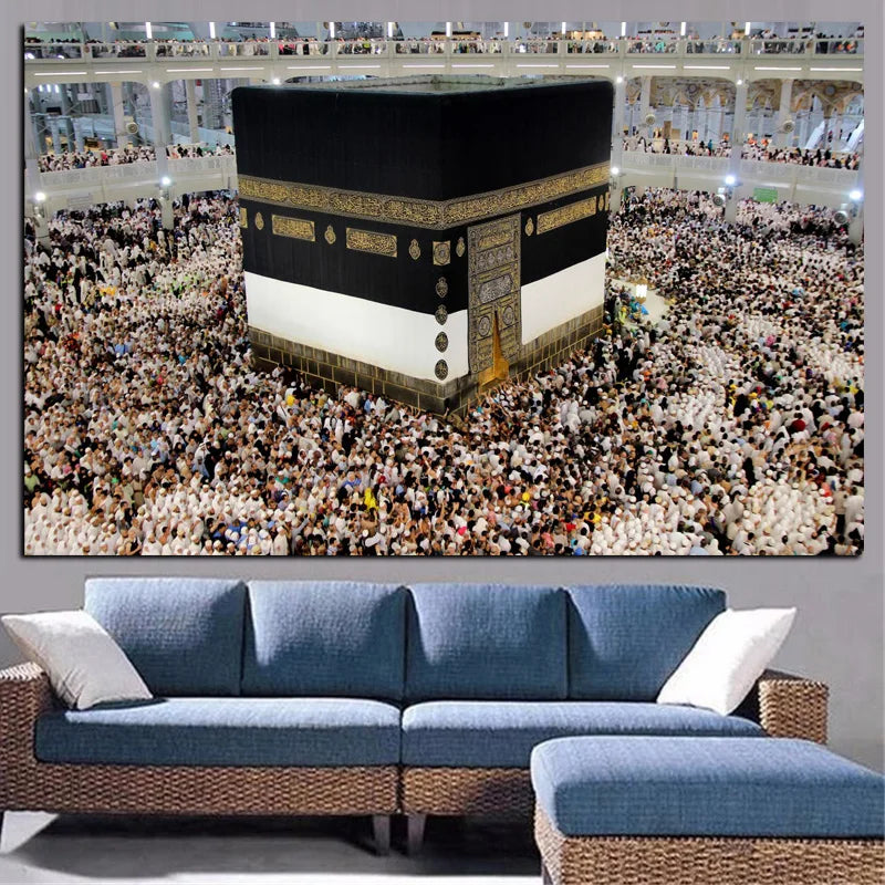 Canvas wall art depicting the Kaaba and Al Masjid An Nabawi for a living room.