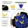 A dark blue artificial rose bouquet featuring glitter flowers and gold butterflies