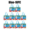 Blue 10-piece set of festive Christmas gift bags with Santa designs and handles