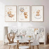 A set of three canvas art prints featuring teddy bears and moons in a nursery setting.