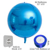 A blue round 4D foil balloon with a ribbon and a silver hook are shown next to the product.