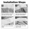 Four steps showing how to install curtain hooks for pleated drapes