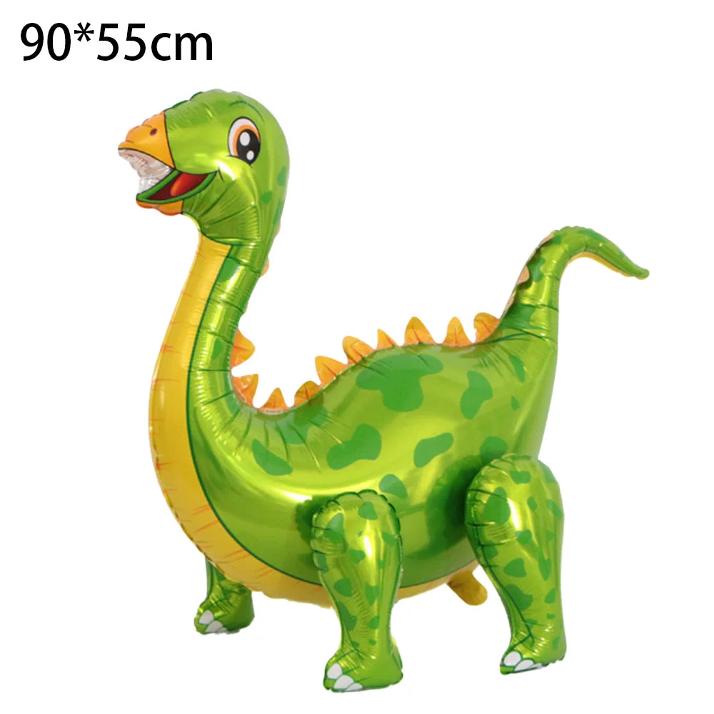 A green inflatable dinosaur decoration for a birthday party, measuring 90x55cm.