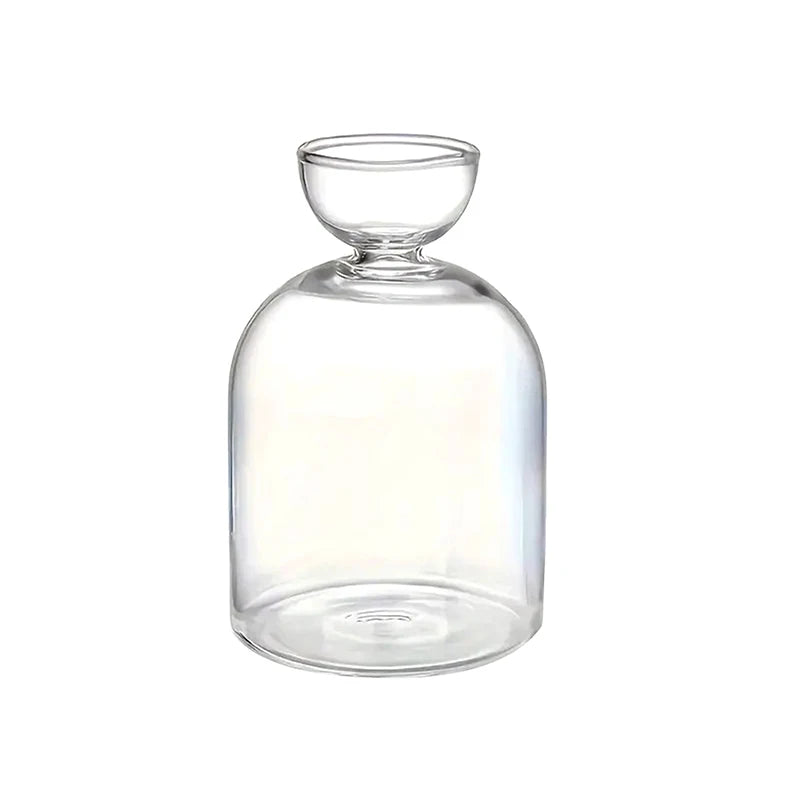 Klares Glas-Hydroponik-Pflanzer mit abgerundetem Korpus und passender Deckel.