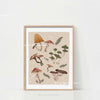 Botanical philodendron canvas wall art featuring various green plants and mushrooms on a beige background
