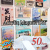 DIY clear acrylic magnet photo kit featuring various themed designs and sets