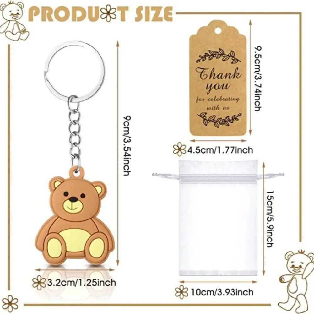 A cute bear keychain with a thank you tag and an organza bag for party favors.