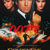 A movie poster featuring three people and a gun with the title GOLDENEYE