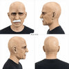 Realistic latex old man mask showing facial aging and texture in front and profile views.