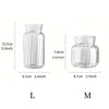 A comparison of a large (L) and medium (M) retro striped glass vase, showing their dimensions.