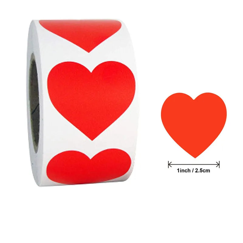 Roll of red heart shaped seal stickers for crafting and packaging