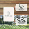 Instructional graphic showing how to install a vintage metal wall sign for walls and a fence or gate.