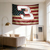 A banner featuring the number 3 and American flag stripes in red, white, and blue for fan decor.