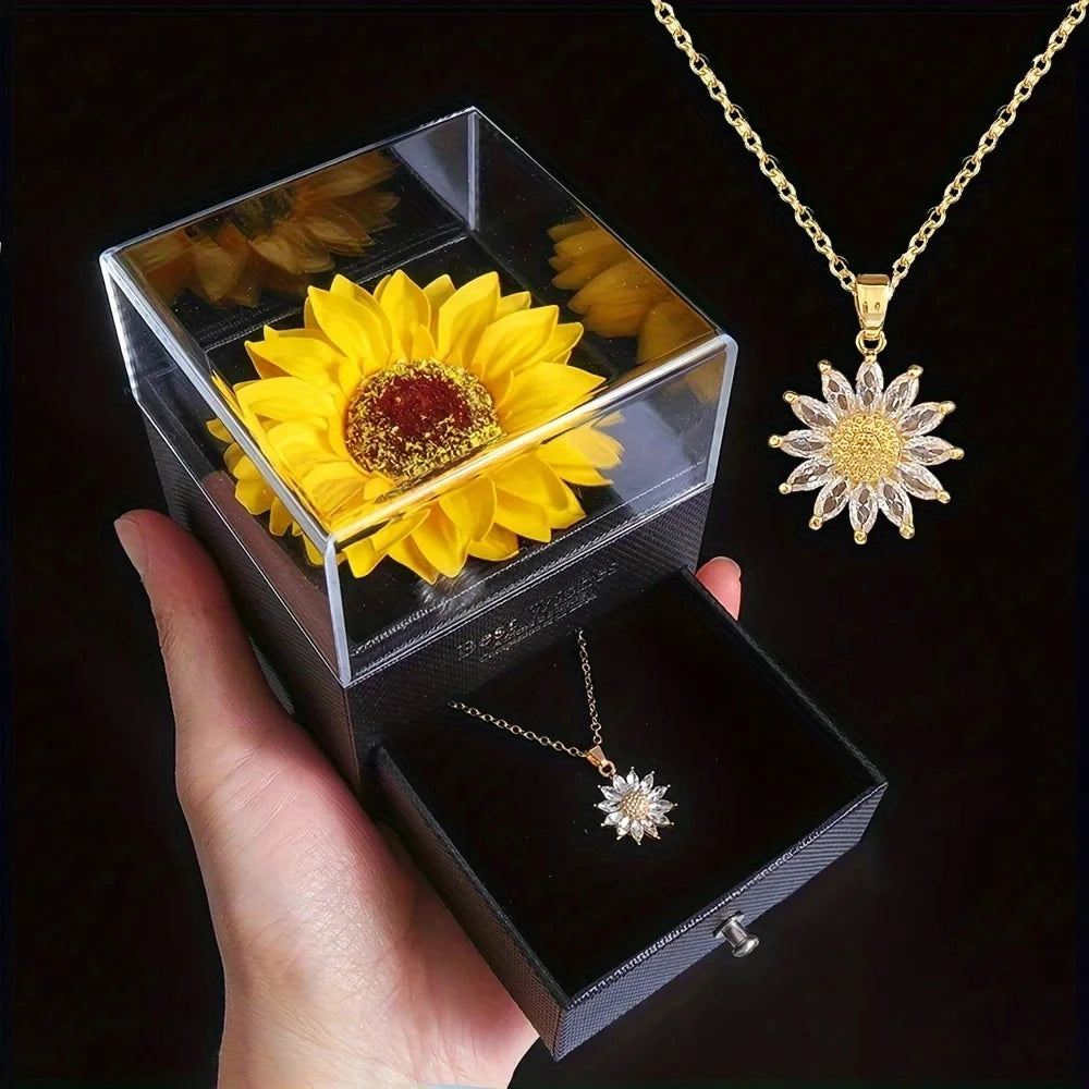 Sunflower Pendant Necklace with Gift Box