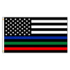 A flag design featuring the American flag pattern above horizontal stripes of blue, black, green, and red.