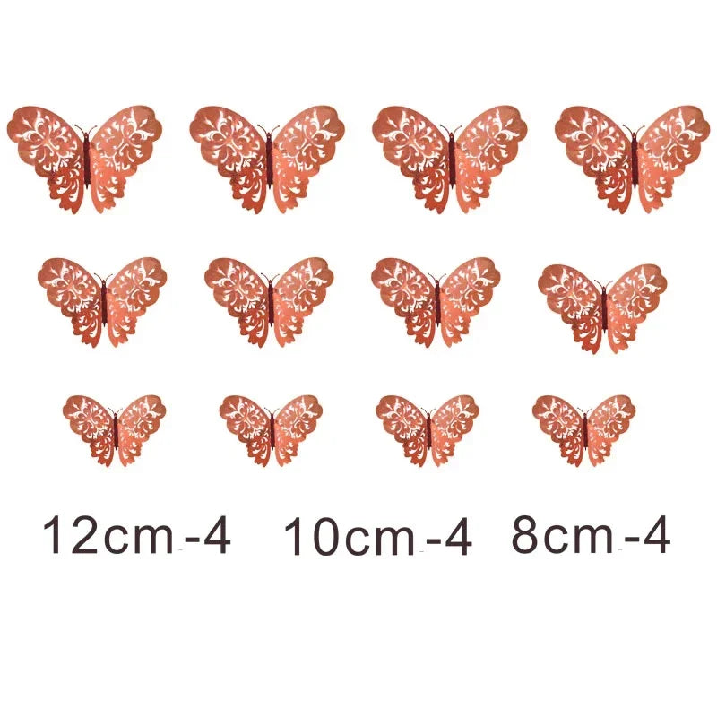 A set of eight orange and pink butterfly cake toppers in various sizes, measuring 8cm to 12cm.