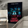 A dark canvas wall art poster featuring glowing, stylized animatronic characters with the text HELP WANTED.