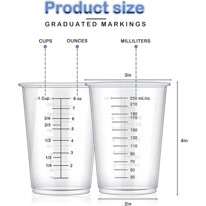 Disposable Measuring Cups, 8 oz (30-Pack) – Clear Plastic for Mixing and Baking