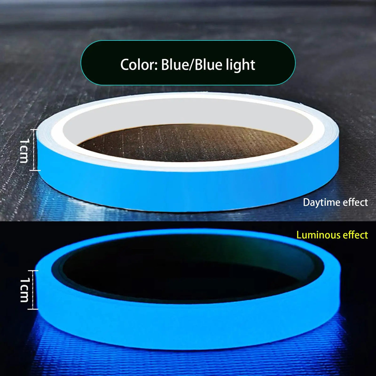 A circular blue light emitting a luminous effect against a dark background.
