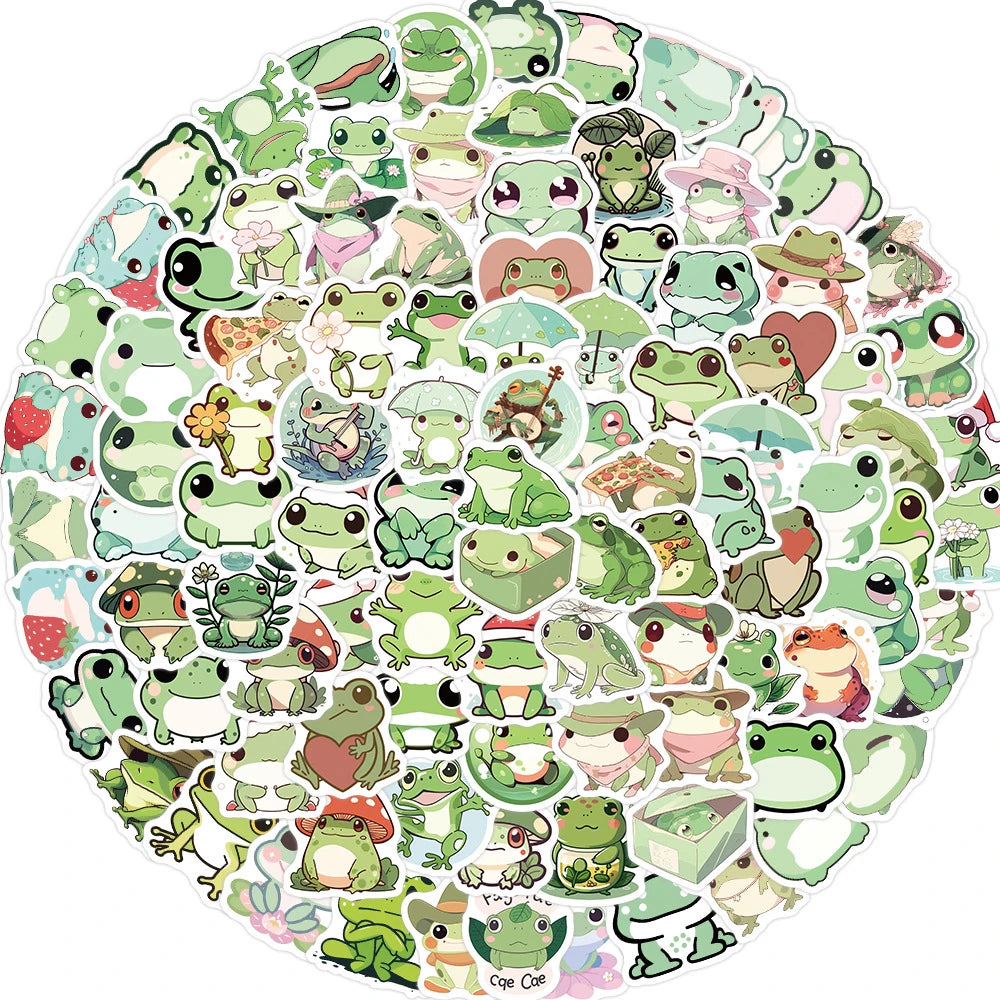 Collection d'autocollants de grenouilles en PVC esthétiques pour scrapbooking et décoration
