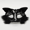 Black lace half-face mask with feathers and rhinestones for masquerade or cosplay