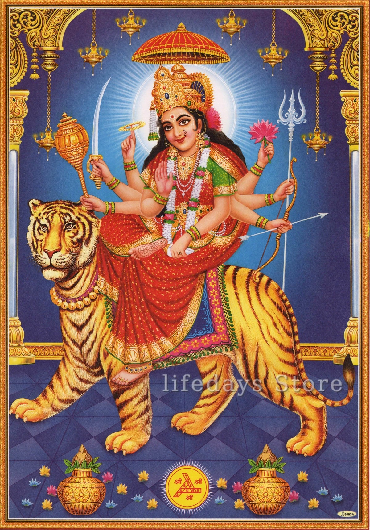 Durga Goddess Vintage Canvas Wall Art – Hindu Deity Print for Living Room & Home Decor