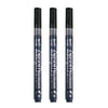 Three black acrylic paint pens standing vertically in a row.