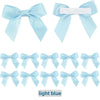 A set of light blue satin ribbon bows with self-adhesive backing for crafting and gift wrapping.