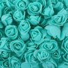 A bulk pack of realistic teal foam rose flowers for weddings and events.
