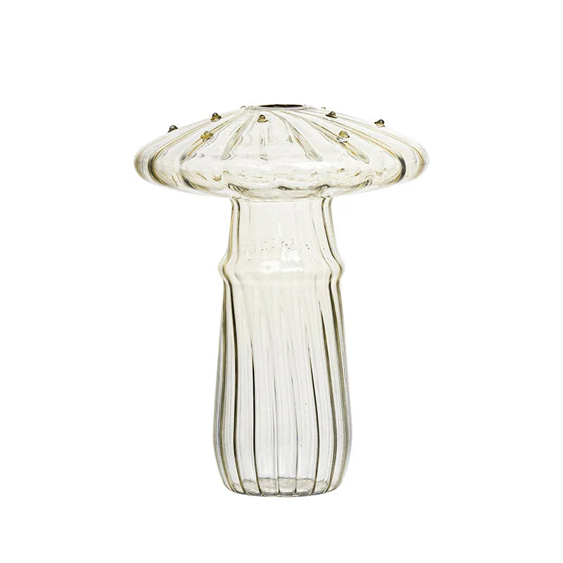 Mushroom-shaped glass vase with translucent jelly colors
