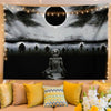 A tapestry featuring a dark, dramatic scene with a full moon and silhouetted figures from the Berserk manga.