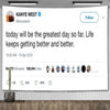 A tapestry wall hanging featuring Kanye West's quote on a social media post.