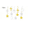 A set of 12 glittery gold and silver faith and celebration party decor items including crosses, stars, and streamers.