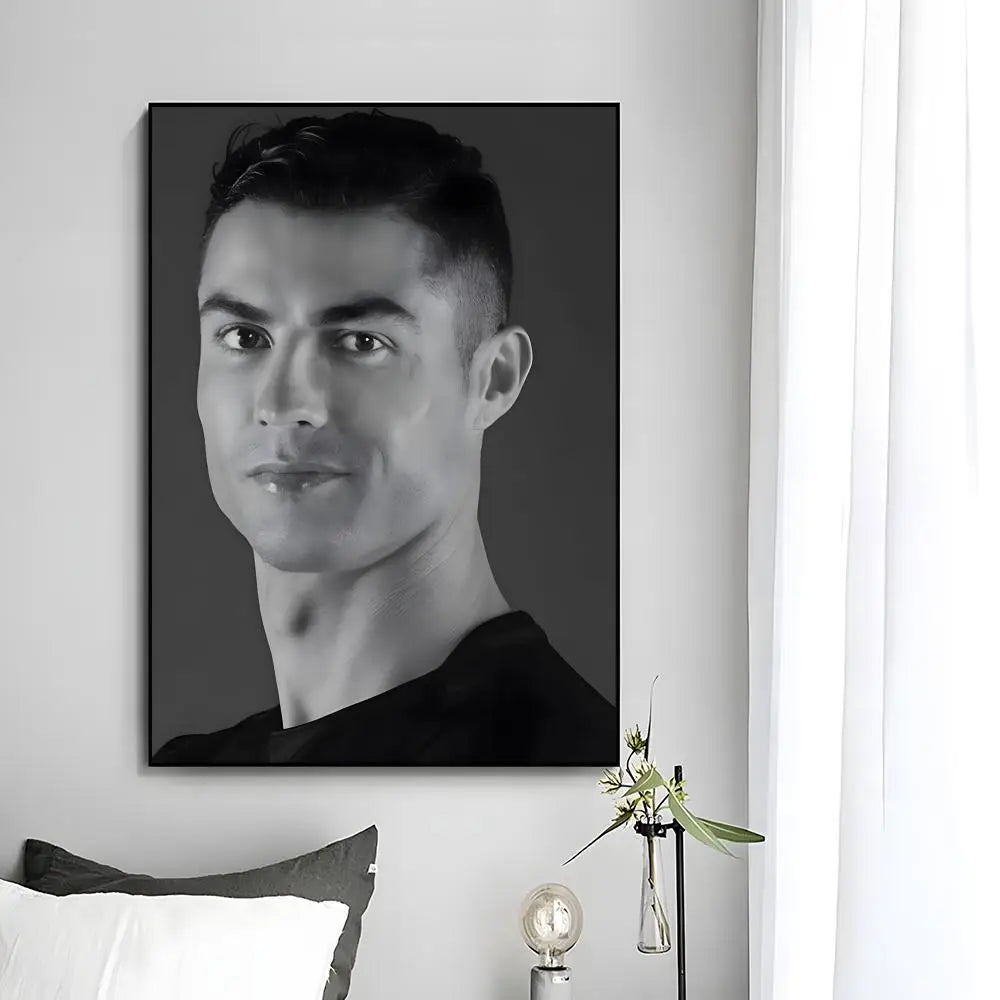 A modern wall art print featuring a portrait of Cristiano Ronaldo.