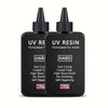 Black UV resin bottles with dropper caps labeled UV Resin Formulated for Artists and HARD