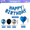 A package list showing various blue balloons including letter balloons and heart-shaped balloons in different sizes