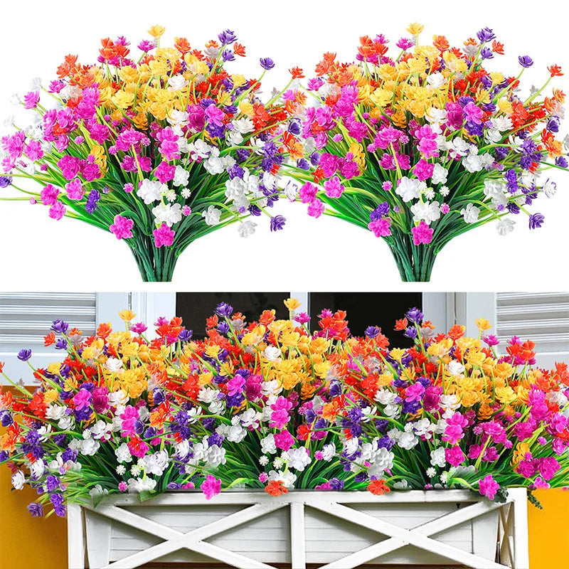 A vibrant bouquet of artificial flowers in various colors including pink, purple, yellow, and white arranged for home or even