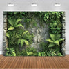 A lush green tropical palm leaf backdrop featuring various ferns and foliage for party decor.