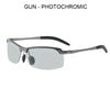 Gray photochromic sunglasses with a matte black frame shown against a white background.
