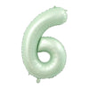 A light mint green foil number balloon shaped like the number six.