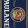 Vintage beer metal sign featuring the name Paulaner and a circular emblem.