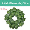 A wreath of artificial ivy vine with 12 strings used for wall and home decor.