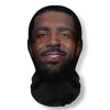 A black 3D printed celebrity cosplay mask featuring a man's face and beard.