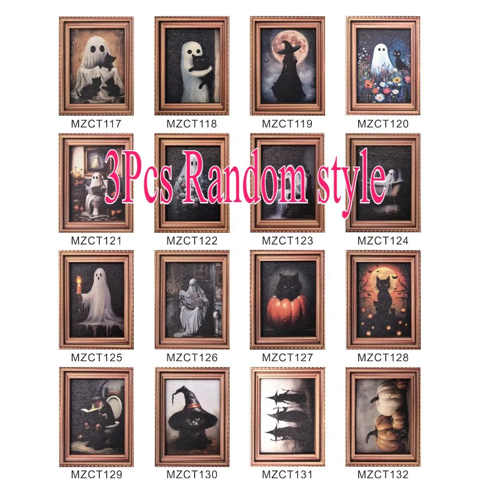 A collection of 13 Halloween-themed fridge magnets featuring ghosts, pumpkins, and spooky figures in various styles.