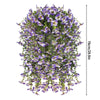 A vertical arrangement of purple and white silk morning glory vine hanging flowers for home decor.