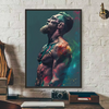 A canvas wall art print featuring a muscular man with a beard and tattoos in a dramatic portrait style.