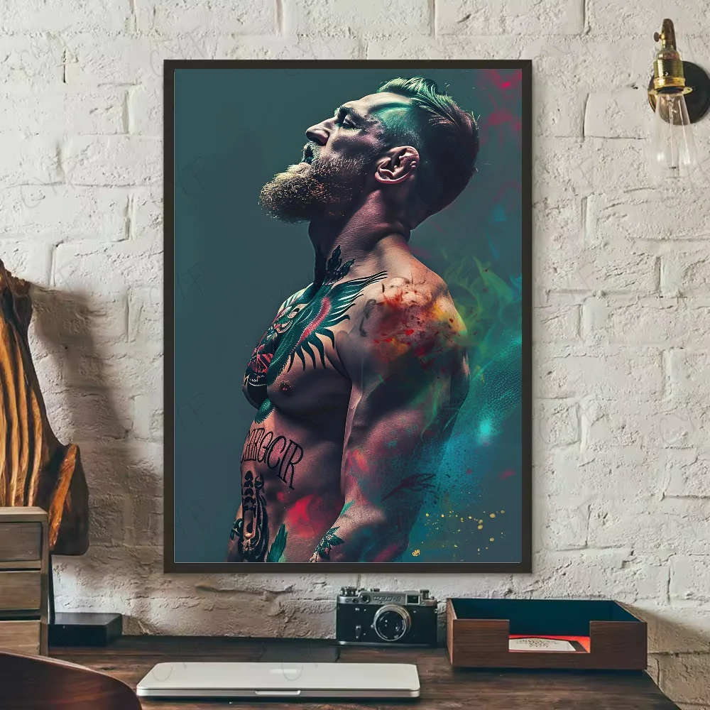 A canvas wall art print featuring a muscular man with a beard and tattoos in a dramatic portrait style.